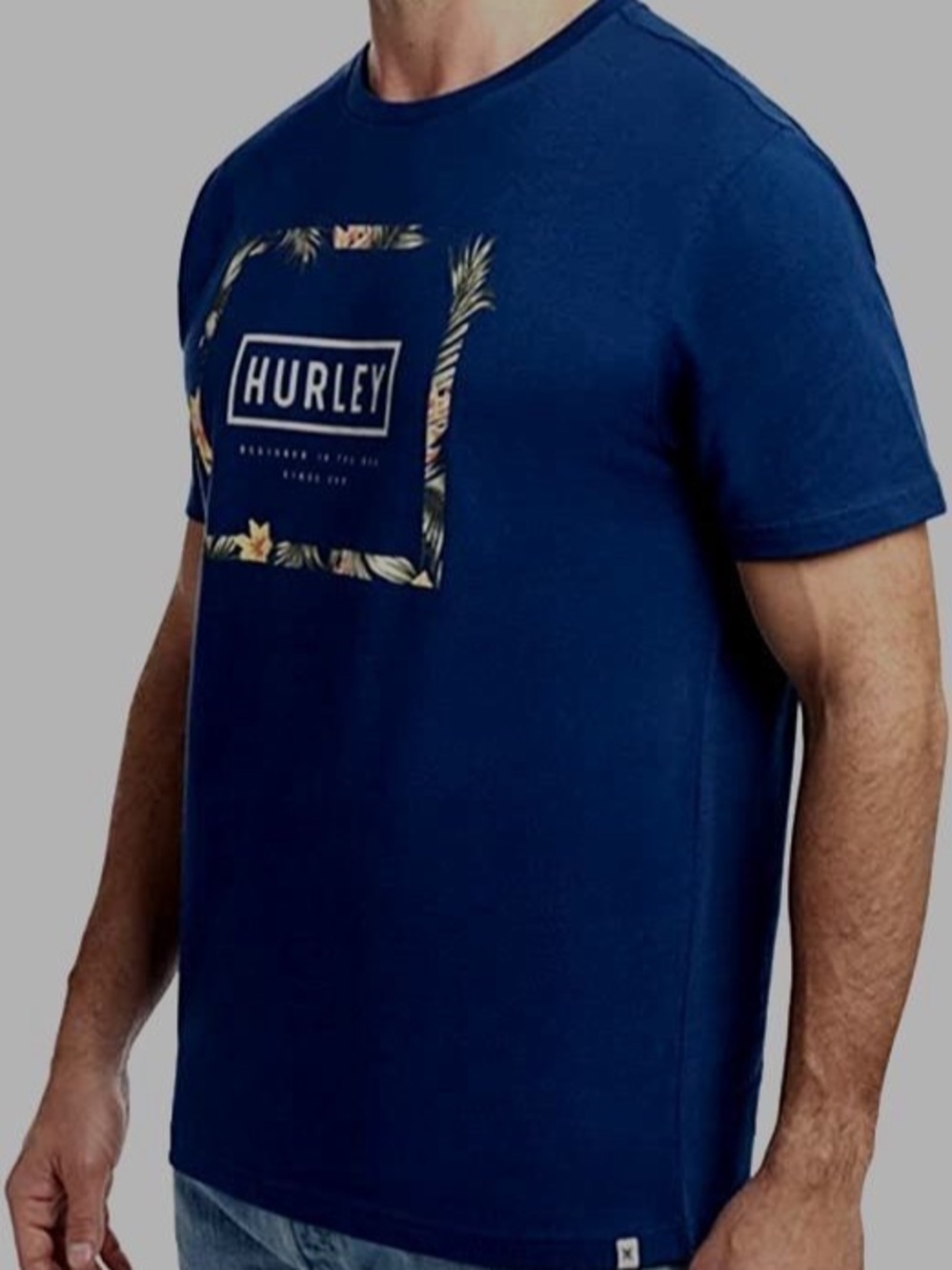 Hurley Floral Box Logo Graphic T-Shirt Blue Small